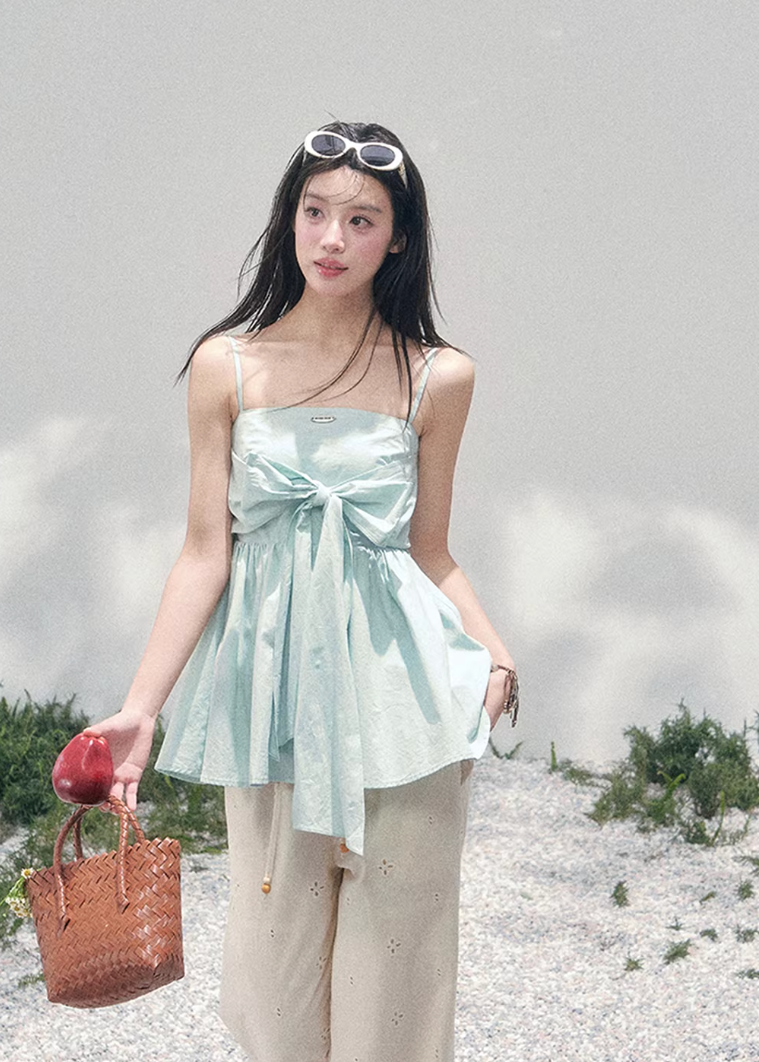 AOMALM bow camisole top women, French romantic doll blouse, feminine one shoulder spring top, Korean elegant pastel camisole, quiet luxury romantic outfit, Parisian inspired bow suspender top, delicate doll silhouette blouse, romantic Korean French aesthetic clothing, lightweight spring camisole women, refined luxury womenswear top, soft feminine bow detail blouse, elegant pastel spring fashion, luxury Korean designer inspired top