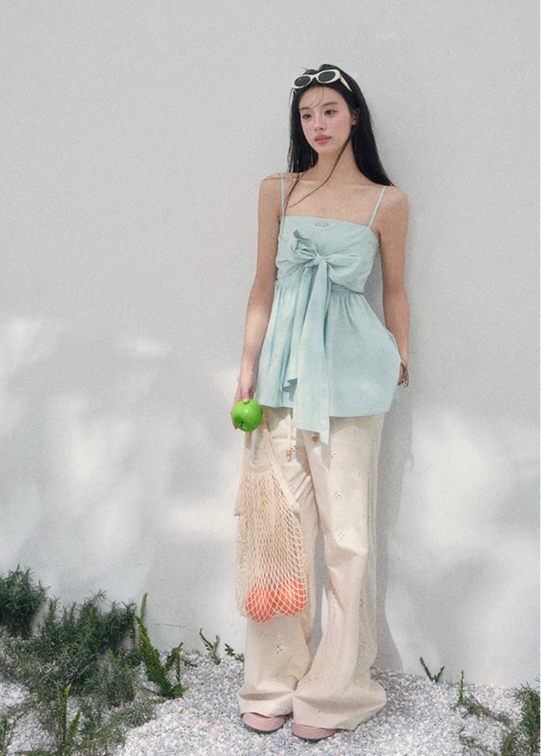 AOMALM bow camisole top women, French romantic doll blouse, feminine one shoulder spring top, Korean elegant pastel camisole, quiet luxury romantic outfit, Parisian inspired bow suspender top, delicate doll silhouette blouse, romantic Korean French aesthetic clothing, lightweight spring camisole women, refined luxury womenswear top, soft feminine bow detail blouse, elegant pastel spring fashion, luxury Korean designer inspired top