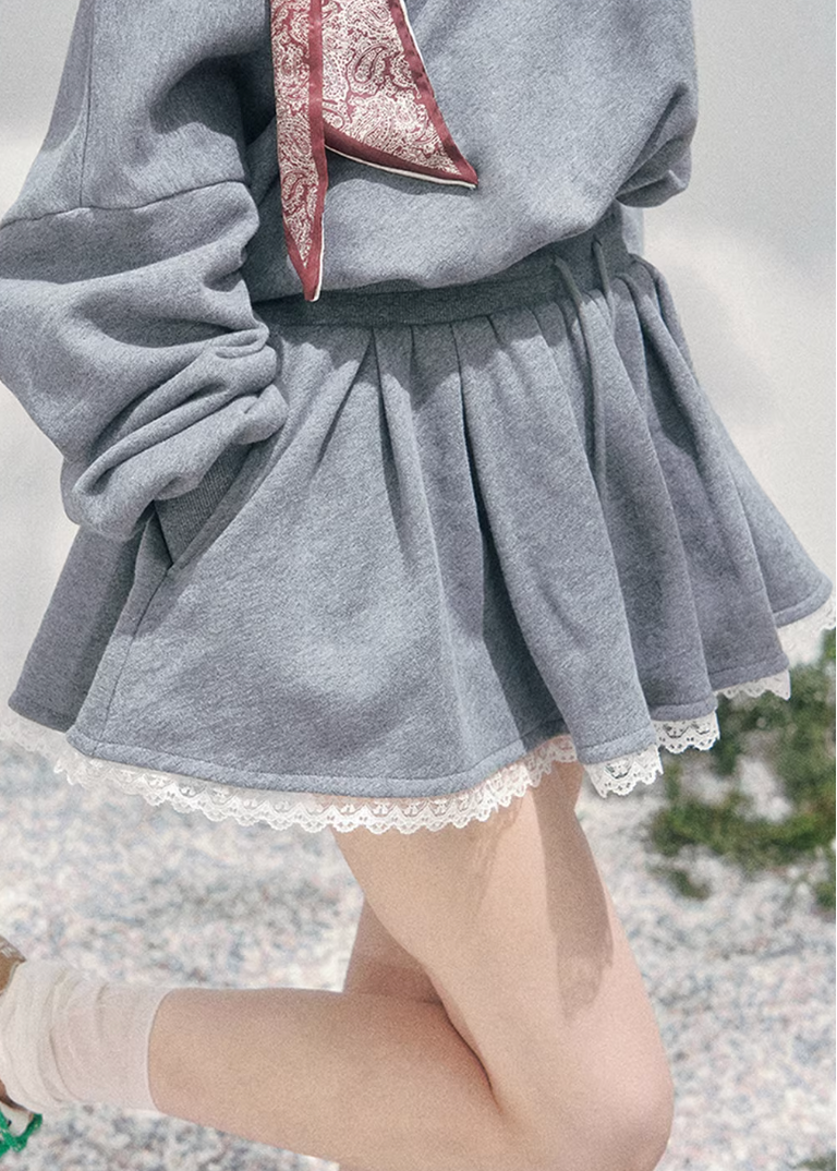AOMALM slanted shoulder dress women, French romantic sweatshirt mini dress, feminine lace trim knit dress, Korean elegant casual spring dress, quiet luxury romantic outfit, Parisian inspired asymmetric knit dress, delicate lace hem mini dress, romantic Korean French aesthetic clothing, lightweight spring sweatshirt dress women, refined feminine casual dress, soft luxury womenswear knit dress, elegant sporty romantic outfit, luxury Korean designer inspired dress