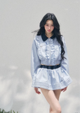 AOMALM collegiate two piece set, French romantic preppy outfit women, feminine ruffle shirt skirt set, Korean elegant spring twinset, quiet luxury romantic outfit, Parisian inspired collegiate fashion, delicate ruffle cropped shirt women, romantic Korean French aesthetic clothing, lightweight spring mini skirt set, refined feminine preppy outfit, soft luxury womenswear twinset, elegant British style two piece, luxury Korean designer inspired outfit