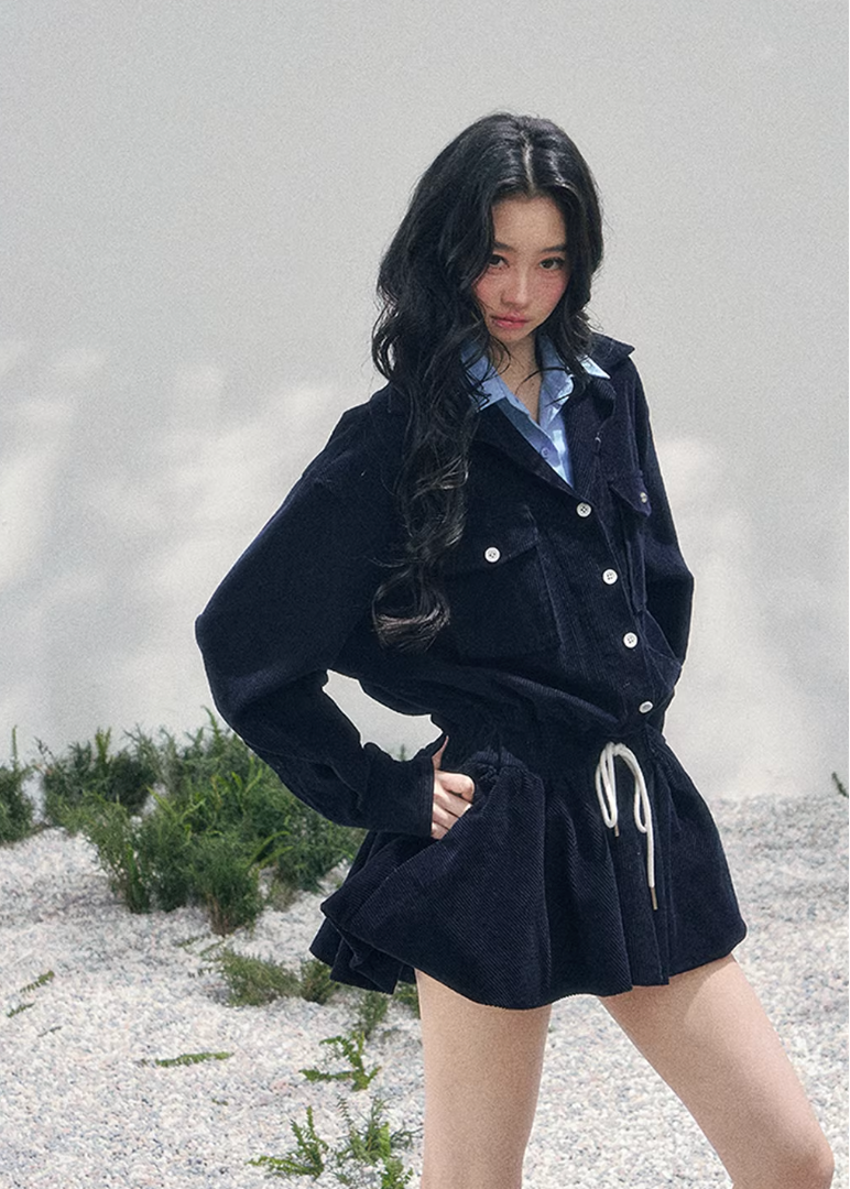 AOMALM corduroy mini dress women, French romantic collegiate dress, feminine flower bud skirt dress, Korean elegant spring mini dress, quiet luxury romantic outfit, Parisian inspired preppy dress, delicate layered corduroy fashion, romantic Korean French aesthetic clothing, lightweight spring corduroy dress women, refined feminine mini dress style, soft luxury womenswear dress, elegant collegiate spring outfit, luxury Korean designer inspired dress