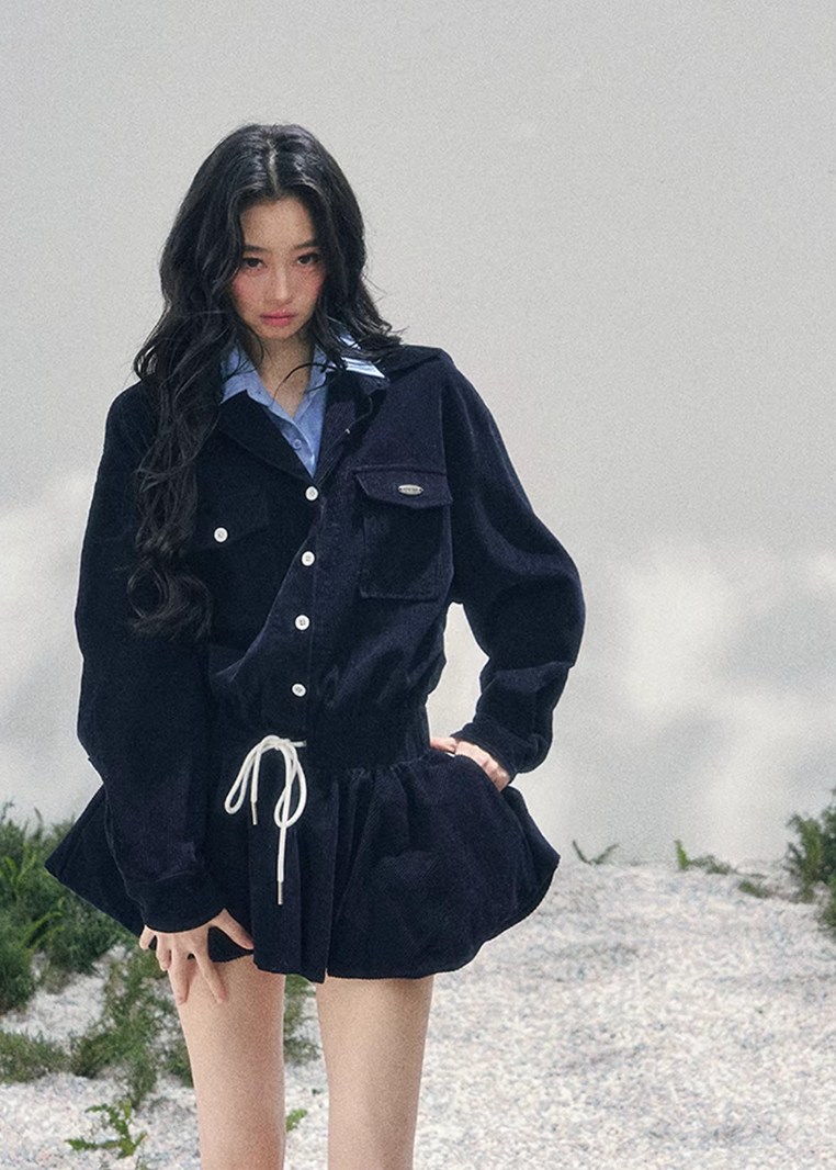 AOMALM corduroy mini dress women, French romantic collegiate dress, feminine flower bud skirt dress, Korean elegant spring mini dress, quiet luxury romantic outfit, Parisian inspired preppy dress, delicate layered corduroy fashion, romantic Korean French aesthetic clothing, lightweight spring corduroy dress women, refined feminine mini dress style, soft luxury womenswear dress, elegant collegiate spring outfit, luxury Korean designer inspired dress