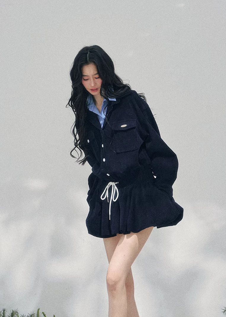 AOMALM corduroy mini dress women, French romantic collegiate dress, feminine flower bud skirt dress, Korean elegant spring mini dress, quiet luxury romantic outfit, Parisian inspired preppy dress, delicate layered corduroy fashion, romantic Korean French aesthetic clothing, lightweight spring corduroy dress women, refined feminine mini dress style, soft luxury womenswear dress, elegant collegiate spring outfit, luxury Korean designer inspired dress