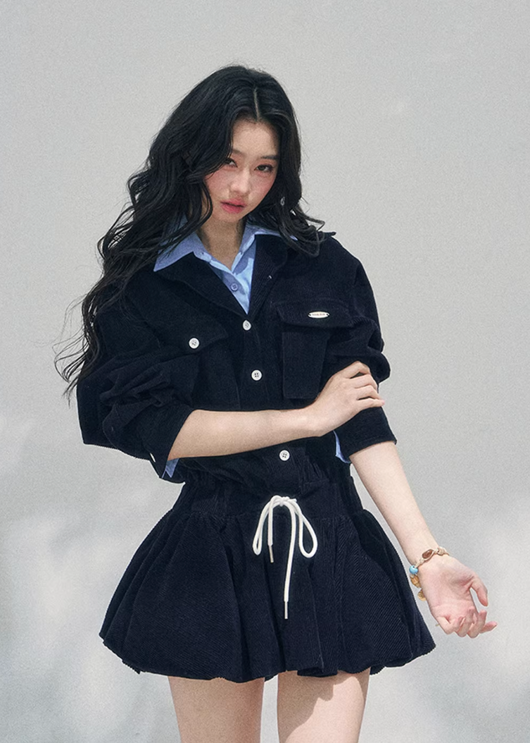 AOMALM corduroy mini dress women, French romantic collegiate dress, feminine flower bud skirt dress, Korean elegant spring mini dress, quiet luxury romantic outfit, Parisian inspired preppy dress, delicate layered corduroy fashion, romantic Korean French aesthetic clothing, lightweight spring corduroy dress women, refined feminine mini dress style, soft luxury womenswear dress, elegant collegiate spring outfit, luxury Korean designer inspired dress