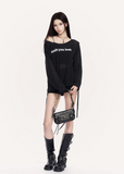 VOCK sheer streetwear top, urban minimal mesh long sleeve, off shoulder graphic tee women, Korean street fashion sheer top, minimalist power dressing womenswear, layered mesh streetwear top, cold urban aesthetic clothing, lightweight sunscreen cover top women, edgy off shoulder street top, modern Seoul street style womenswear, sleek graphic letter print shirt, urban fashion layering piece, VOCK minimal silhouette top, structured streetwear long sleeve