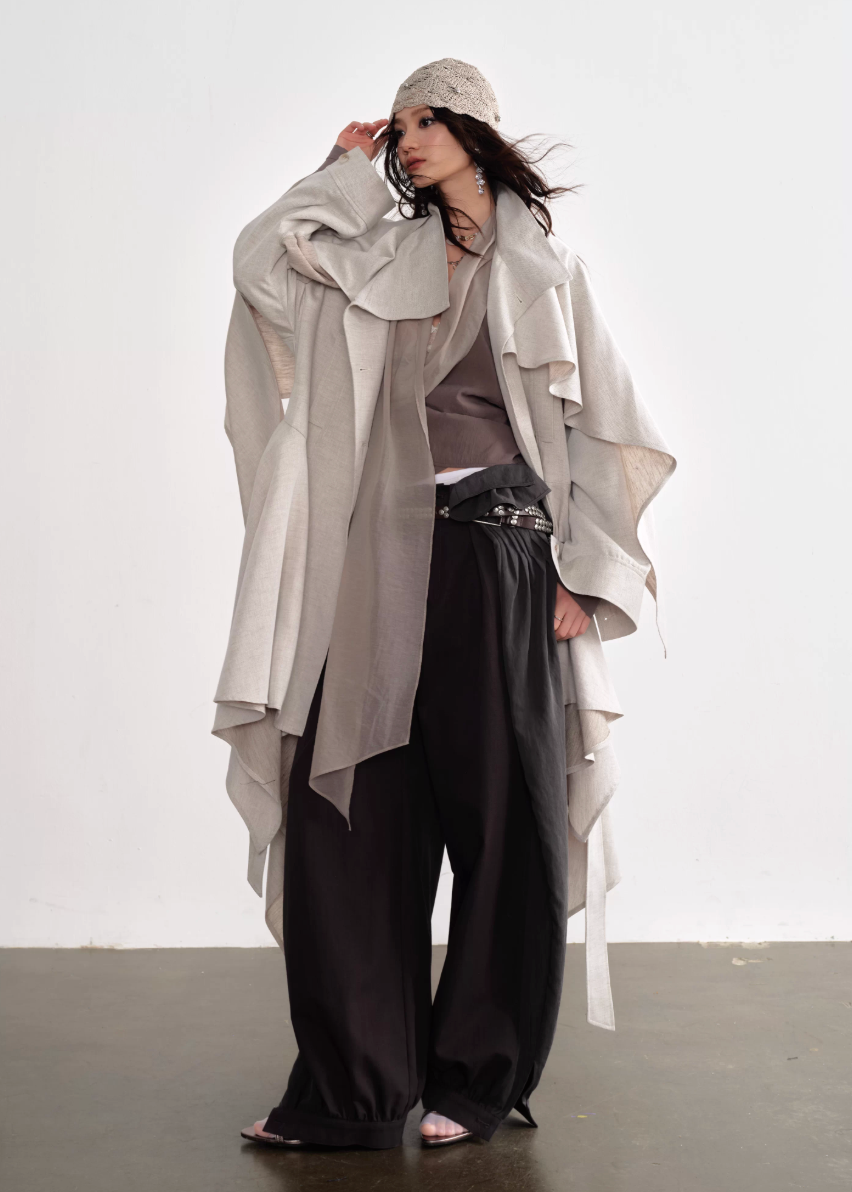 JNYLON earth tone shirt women, Korean stylish wide sleeve blouse, neutral long streamer shirt, modern Korean fashion shirt, chic natural style womenswear, long tie blouse Korean fashion, relaxed wide sleeve shirt women, trendy Korean street chic top, minimalist earth color blouse women, lightweight urban fashion shirt, Korean aesthetic long sleeve blouse, stylish neutral layering shirt