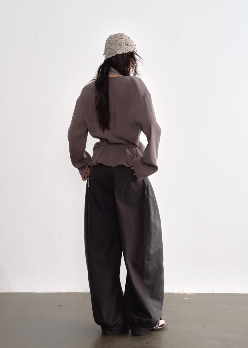 JNYLON lantern pants women, Korean stylish bubble trousers, natural style pleated pants women, modern Korean fashion wide leg pants, chic relaxed drawstring trousers, trendy Korean street chic outfit, patchwork pleated lantern pants Korean style, urban fashion wide trousers women, stylish Korean aesthetic pants, fashionable natural style relaxed trousers