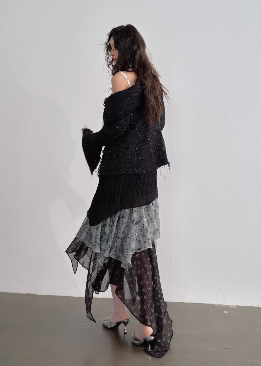 JNYLON leopard chiffon skirt women, Korean stylish irregular maxi skirt, modern Korean fashion layered skirt, chic contrast chiffon skirt women, trendy Korean street chic outfit, exotic leopard print skirt Korean style, lightweight airy chiffon skirt women, urban fashion asymmetric skirt, stylish Korean aesthetic long skirt, fashionable layered chiffon skirt women