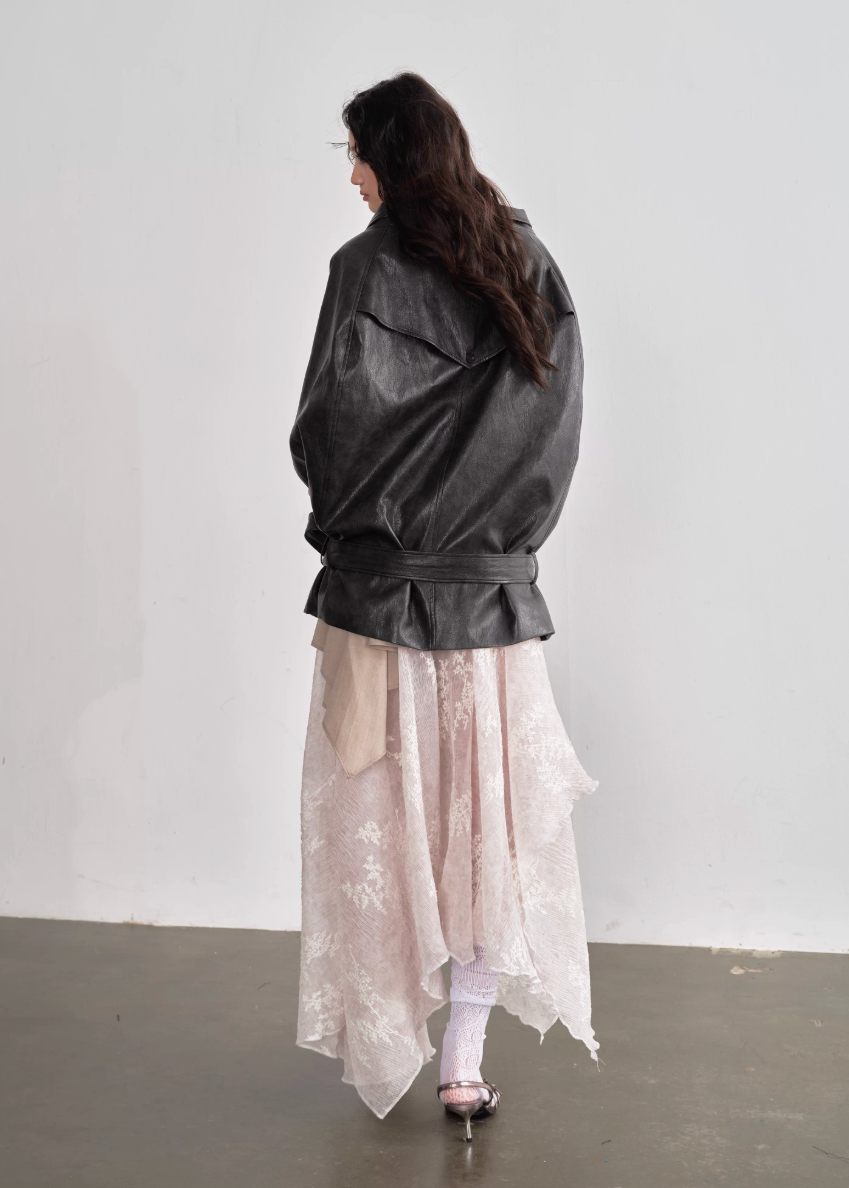 JNYLON faux leather cape jacket women, Korean stylish PU shawl jacket, modern Korean fashion cape coat, chic vintage faux leather outerwear, trendy Korean street chic jacket, oversized leather cape women, urban fashion layering PU jacket, stylish Korean fashion shawl coat, vintage romantic leather cape top women