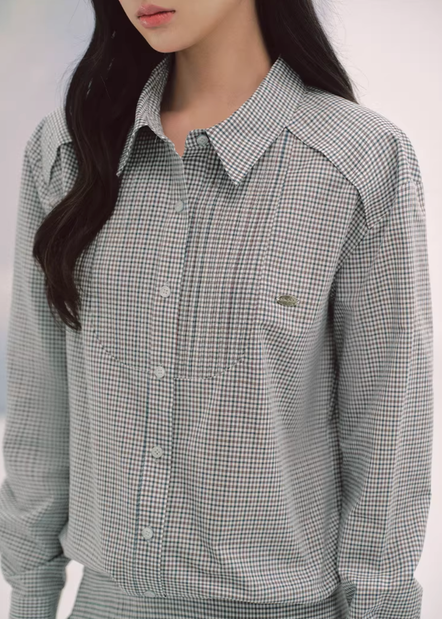 LaluneDuCiel plaid skirt set women, Korean feminine prep outfit, vintage plaid shirt and skirt set, elegant Korean style twinset, soft academia fashion women, puffy mini skirt plaid set, chic Korean campus look, layered plaid skirt outfit, romantic prep style womenswear, versatile feminine plaid ensemble