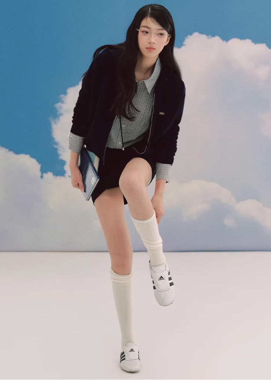 LaluneDuCiel plaid skirt set women, Korean feminine prep outfit, vintage plaid shirt and skirt set, elegant Korean style twinset, soft academia fashion women, puffy mini skirt plaid set, chic Korean campus look, layered plaid skirt outfit, romantic prep style womenswear, versatile feminine plaid ensemble