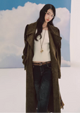 LaluneDuCiel suede trench coat women, Korean feminine long coat, mid length suede jacket women, elegant Korean style trench, urban casual suede coat, soft drape trench outerwear, versatile feminine long jacket, chic Korean fashion coat, relaxed suede mid coat women, retro inspired trench coat