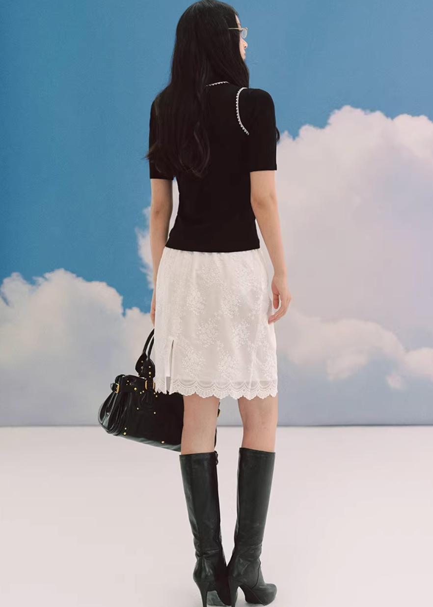 LaluneDuCiel layered knit top women, Korean slim high neck top, feminine two piece knit tee, elegant Korean style fitted top, chic minimal knit shirt women, slim short sleeve knit top Korean fashion, everyday feminine knitwear women, versatile layered tee Korean style, stylish Korean fashion top