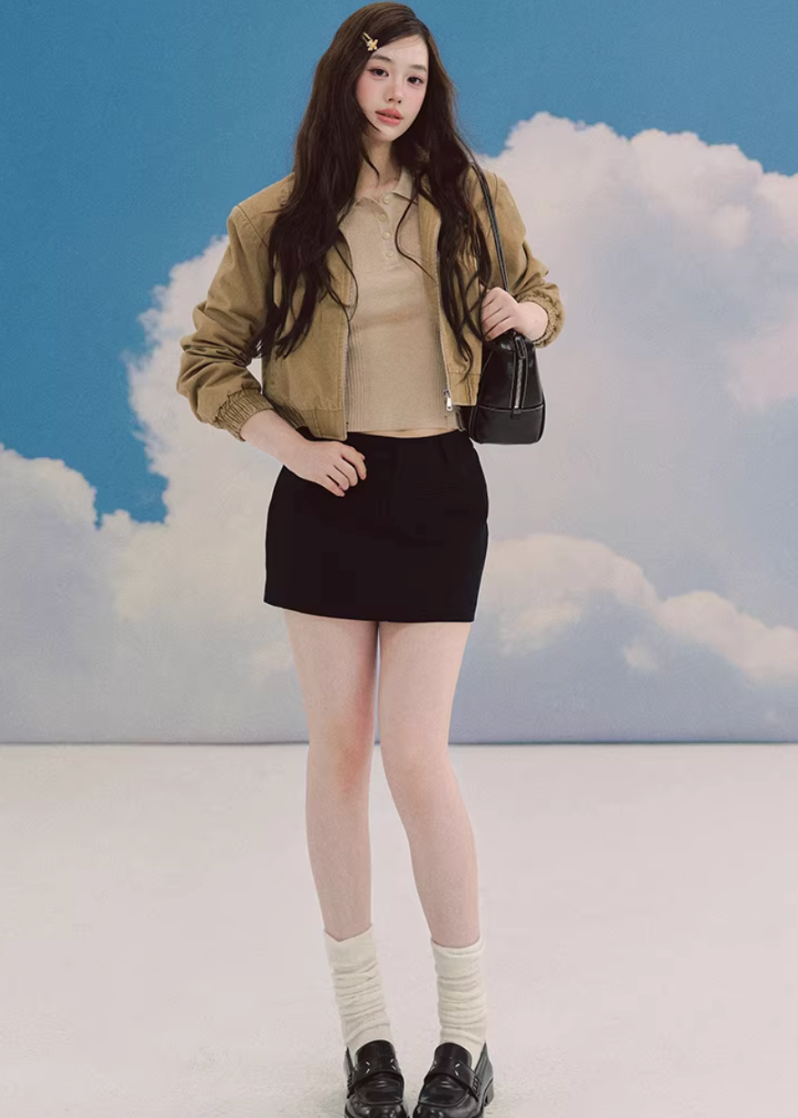 LaluneDuCiel cropped cotton jacket women, Korean feminine vintage jacket, waist short cotton jacket women, elegant Korean style outerwear, casual vintage crop jacket women, soft cotton Korean fashion jacket, feminine structured cotton coat, chic Korean fashion short jacket, everyday cotton jacket women