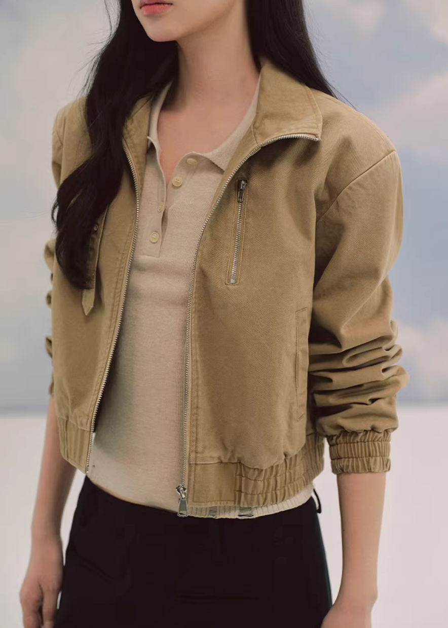 LaluneDuCiel cropped cotton jacket women, Korean feminine vintage jacket, waist short cotton jacket women, elegant Korean style outerwear, casual vintage crop jacket women, soft cotton Korean fashion jacket, feminine structured cotton coat, chic Korean fashion short jacket, everyday cotton jacket women