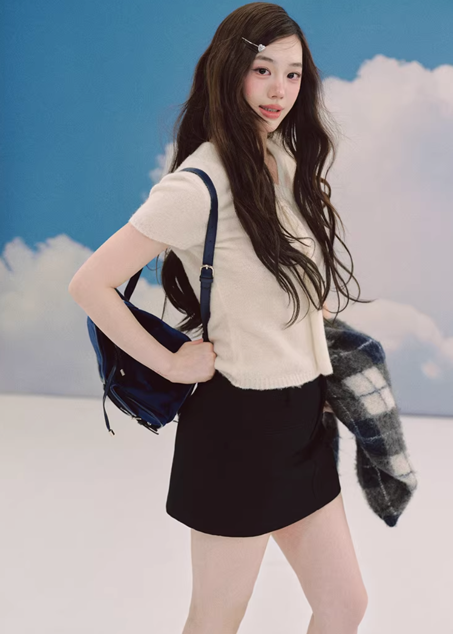 LaluneDuCiel ribbon knit top women, Korean feminine tie waist sweater, romantic soft knit blouse women, elegant Korean style sweater top, gentle spring knitwear women, chic Korean fashion knit top, lightweight feminine sweater Korean style, versatile knit blouse women, Korean aesthetic soft sweater