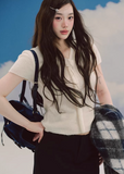 LaluneDuCiel ribbon knit top women, Korean feminine tie waist sweater, romantic soft knit blouse women, elegant Korean style sweater top, gentle spring knitwear women, chic Korean fashion knit top, lightweight feminine sweater Korean style, versatile knit blouse women, Korean aesthetic soft sweater