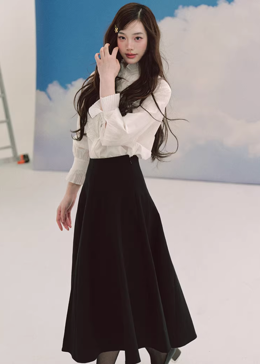 lace blouse women, ivory blouse top, romantic shirt women, lyocell blouse, korean fashion top, vintage style blouse, feminine lace shirt, elegant spring blouse, soft girl aesthetic top, court style blouse, long sleeve lace top, minimalist feminine shirt, breathable fabric blouse, parisian romantic outfit, refined women clothing, light ivory top, chic everyday blouse, soft luxury fashion, delicate lace detail top, versatile elegant blouse