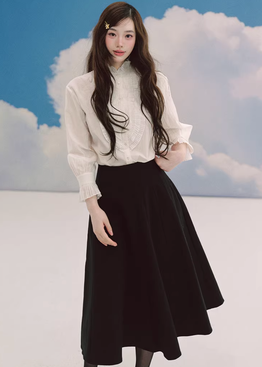 lace blouse women, ivory blouse top, romantic shirt women, lyocell blouse, korean fashion top, vintage style blouse, feminine lace shirt, elegant spring blouse, soft girl aesthetic top, court style blouse, long sleeve lace top, minimalist feminine shirt, breathable fabric blouse, parisian romantic outfit, refined women clothing, light ivory top, chic everyday blouse, soft luxury fashion, delicate lace detail top, versatile elegant blouse