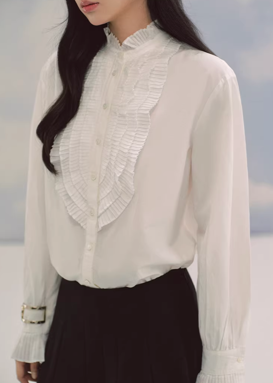 lace blouse women, ivory blouse top, romantic shirt women, lyocell blouse, korean fashion top, vintage style blouse, feminine lace shirt, elegant spring blouse, soft girl aesthetic top, court style blouse, long sleeve lace top, minimalist feminine shirt, breathable fabric blouse, parisian romantic outfit, refined women clothing, light ivory top, chic everyday blouse, soft luxury fashion, delicate lace detail top, versatile elegant blouse