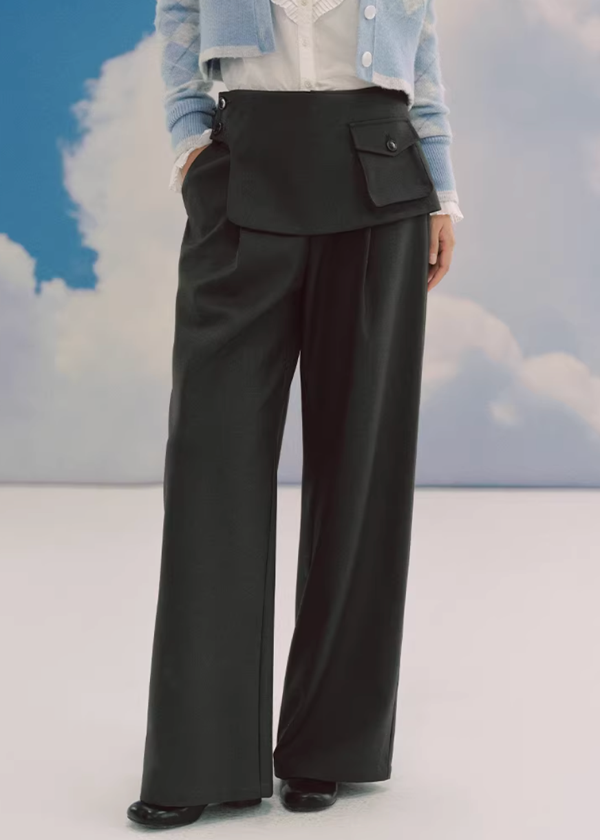 layered trousers women, skirt pants set, detachable skirt trousers, wide leg pants women, korean fashion set, tailored trousers outfit, modern layered pants, minimalist fashion set, versatile two piece outfit, casual tailored pants, structured wide leg trousers, unique design pants, contemporary women clothing, relaxed fit trousers, chic layering outfit, elegant casual wear, statement pants women, refined tailoring set, fashion forward outfit, everyday modern style