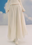 sheer maxi skirt, chiffon skirt women, irregular hem skirt, korean fashion skirt, flowy long skirt, a line maxi skirt, elastic waist skirt, feminine chiffon skirt, spring long skirt, elegant ivory skirt, layered sheer skirt, romantic outfit skirt, soft aesthetic fashion, lightweight summer skirt, parisian style skirt, modern feminine clothing, versatile long skirt, airy fabric skirt, graceful movement skirt, refined casual elegance