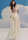 sheer maxi skirt, chiffon skirt women, irregular hem skirt, korean fashion skirt, flowy long skirt, a line maxi skirt, elastic waist skirt, feminine chiffon skirt, spring long skirt, elegant ivory skirt, layered sheer skirt, romantic outfit skirt, soft aesthetic fashion, lightweight summer skirt, parisian style skirt, modern feminine clothing, versatile long skirt, airy fabric skirt, graceful movement skirt, refined casual elegance
