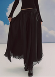 sheer maxi skirt, chiffon skirt women, irregular hem skirt, korean fashion skirt, flowy long skirt, a line maxi skirt, elastic waist skirt, feminine chiffon skirt, spring long skirt, elegant ivory skirt, layered sheer skirt, romantic outfit skirt, soft aesthetic fashion, lightweight summer skirt, parisian style skirt, modern feminine clothing, versatile long skirt, airy fabric skirt, graceful movement skirt, refined casual elegance