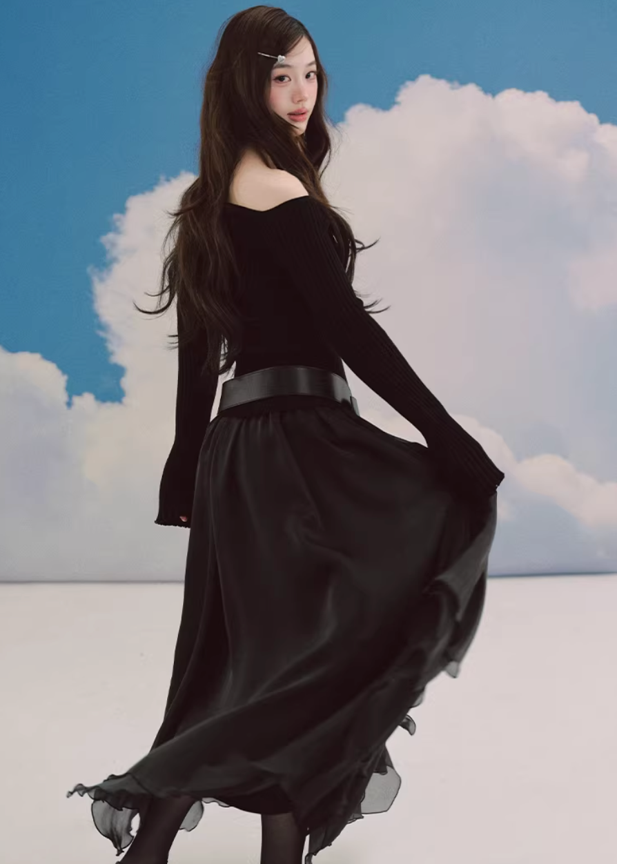 sheer maxi skirt, chiffon skirt women, irregular hem skirt, korean fashion skirt, flowy long skirt, a line maxi skirt, elastic waist skirt, feminine chiffon skirt, spring long skirt, elegant ivory skirt, layered sheer skirt, romantic outfit skirt, soft aesthetic fashion, lightweight summer skirt, parisian style skirt, modern feminine clothing, versatile long skirt, airy fabric skirt, graceful movement skirt, refined casual elegance