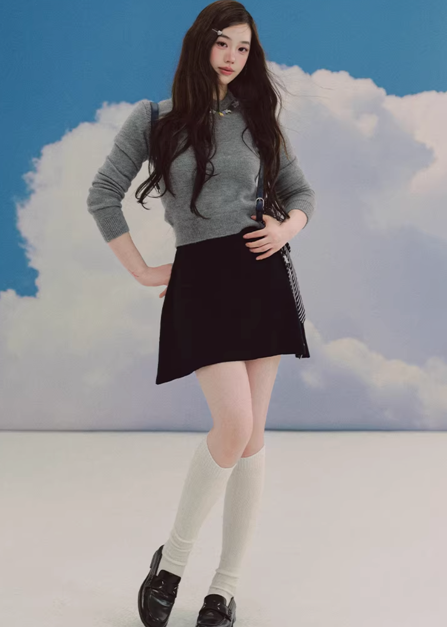 embroidered sweater women, ivory knit top, crew neck sweater women, korean fashion knit, spring knitwear, feminine sweater top, soft knit blouse, elegant casual sweater, lightweight knit top, minimalist sweater women, versatile everyday knit, parisian style clothing, refined knitwear women, slim fit sweater, delicate embroidery top, modern feminine clothing, chic casual outfit, aesthetic fashion knit, soft luxury sweater, timeless wardrobe knit