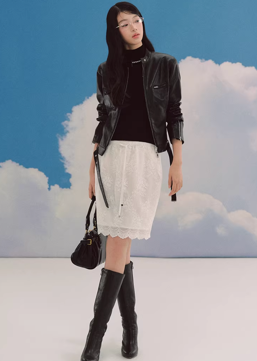 lace midi skirt, embroidered skirt women, floral lace skirt, korean fashion skirt, romantic midi skirt, slit skirt women, feminine lace outfit, ivory midi skirt, elegant spring skirt, parisian style clothing, soft aesthetic skirt, lightweight lace skirt, refined casual wear, delicate lace skirt, modern feminine clothing, versatile midi skirt, chic everyday outfit, graceful silhouette skirt, aesthetic fashion piece, elegant lace bottom