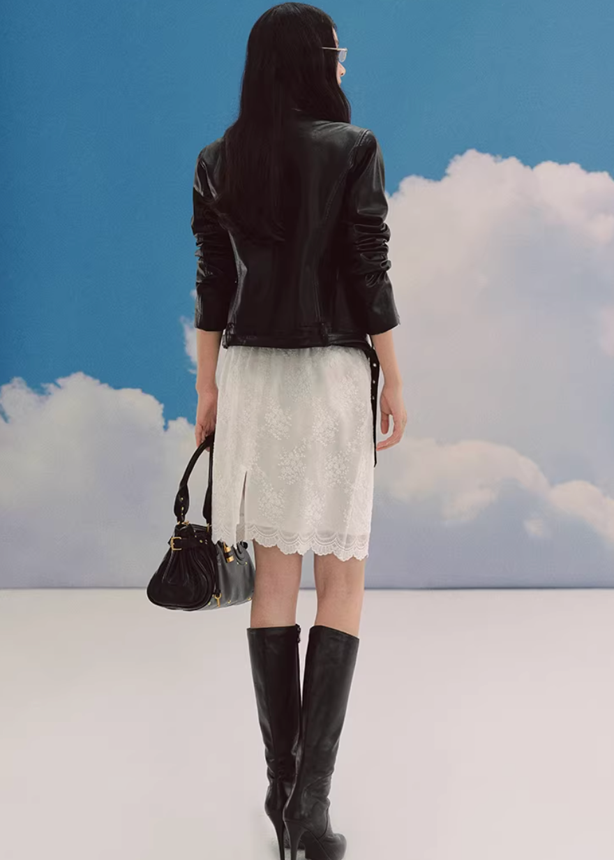 lace midi skirt, embroidered skirt women, floral lace skirt, korean fashion skirt, romantic midi skirt, slit skirt women, feminine lace outfit, ivory midi skirt, elegant spring skirt, parisian style clothing, soft aesthetic skirt, lightweight lace skirt, refined casual wear, delicate lace skirt, modern feminine clothing, versatile midi skirt, chic everyday outfit, graceful silhouette skirt, aesthetic fashion piece, elegant lace bottom