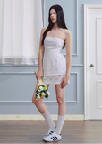 strapless white dress, bandeau mini dress, embroidered white dress, korean fashion dress, ivory mini dress, minimalist strapless dress, fitted mini dress women, elegant summer dress, non slip bandeau dress, clean silhouette dress, feminine white outfit, chic mini dress, parisian style dress, refined minimal dress, spring summer dress women, aesthetic fashion dress, modern feminine clothing, versatile party dress, soft elegant dress, statement white dress