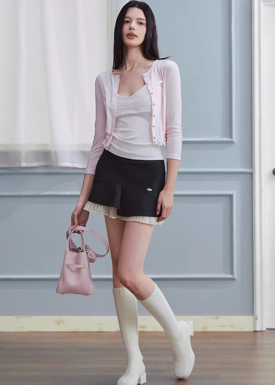 lyocell cardigan women, cropped knit top, lace trim top women, korean fashion top, pastel knit cardigan, stretch long sleeve top, feminine cardigan top, soft knit blouse, lightweight spring top, breathable fabric top, fitted cardigan women, minimalist feminine outfit, parisian style top, everyday chic top, aesthetic fashion knit, versatile layering top, modern feminine clothing, soft luxury knitwear, delicate detail top, casual elegant wear
