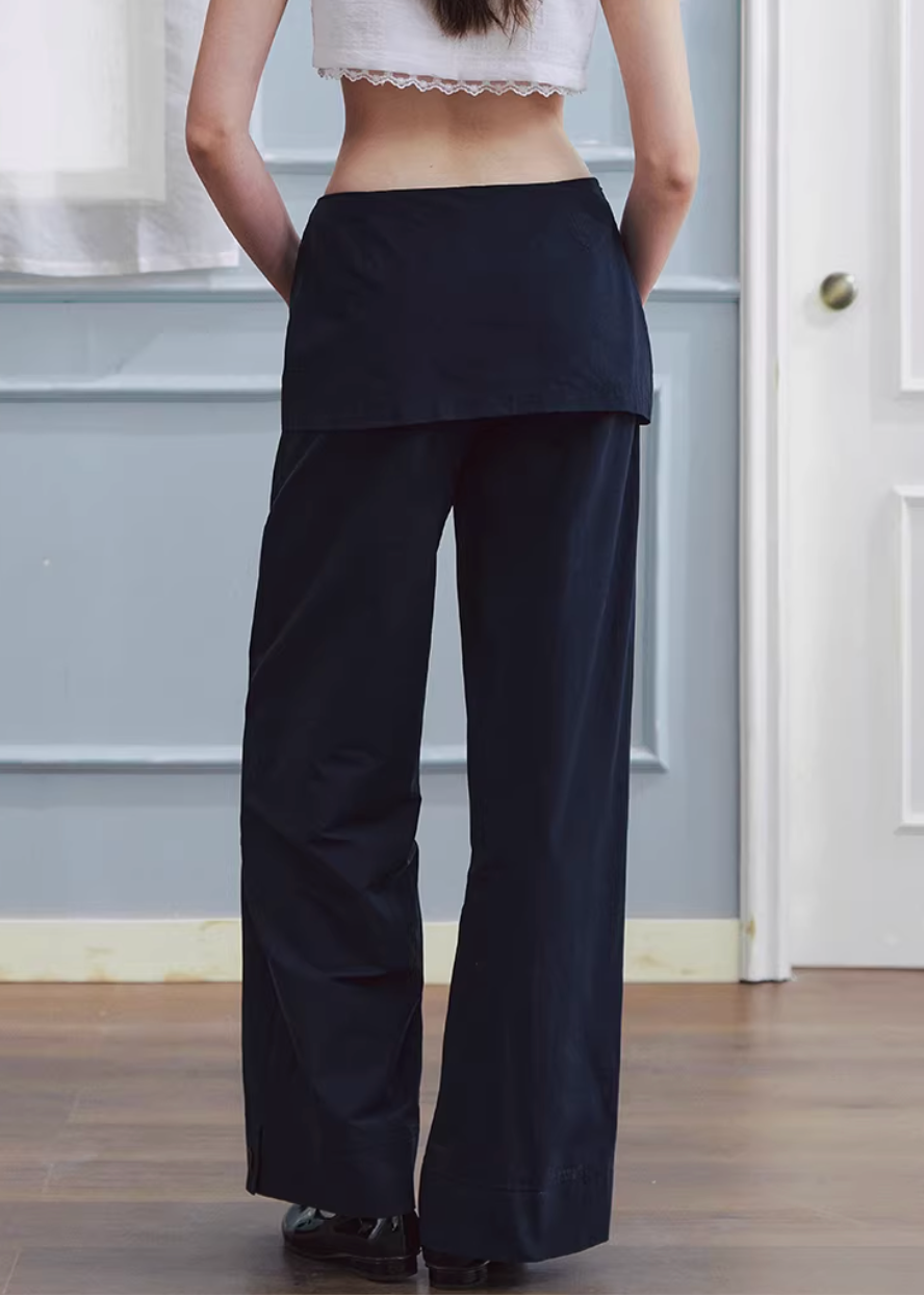 culotte pants women, layered trousers women, fake two piece pants, korean fashion pants, wide leg culottes, casual straight pants, minimalist trousers women, versatile casual pants, relaxed fit trousers, modern women clothing, chic everyday pants, aesthetic fashion bottoms, lightweight spring pants, clean line trousers, contemporary casual wear, soft structured pants, parisian style outfit, easy styling pants, refined casual look, essential wardrobe pants