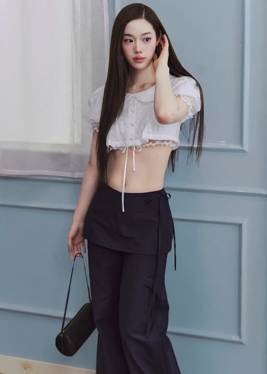 culotte pants women, layered trousers women, fake two piece pants, korean fashion pants, wide leg culottes, casual straight pants, minimalist trousers women, versatile casual pants, relaxed fit trousers, modern women clothing, chic everyday pants, aesthetic fashion bottoms, lightweight spring pants, clean line trousers, contemporary casual wear, soft structured pants, parisian style outfit, easy styling pants, refined casual look, essential wardrobe pants