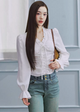 lace up blouse women, tencel blouse women, v neck shirt women, puff sleeve blouse, korean fashion top, feminine white blouse, lightweight spring top, soft fabric blouse, elegant casual top, parisian style clothing, breathable blouse women, fitted blouse top, chic everyday top, aesthetic fashion blouse, modern feminine clothing, versatile white top, refined casual wear, delicate detail blouse, spring outfit women, soft luxury top
