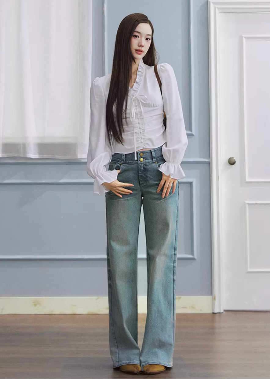 lace up blouse women, tencel blouse women, v neck shirt women, puff sleeve blouse, korean fashion top, feminine white blouse, lightweight spring top, soft fabric blouse, elegant casual top, parisian style clothing, breathable blouse women, fitted blouse top, chic everyday top, aesthetic fashion blouse, modern feminine clothing, versatile white top, refined casual wear, delicate detail blouse, spring outfit women, soft luxury top