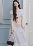 cropped lace blouse women, doll collar top, lace trim blouse, korean fashion top, drawstring blouse women, feminine spring top, lightweight summer blouse, soft girl aesthetic top, white cropped shirt, breathable cotton top, casual romantic blouse, aesthetic fashion top, parisian style clothing, versatile crop top, modern feminine clothing, delicate lace top, chic everyday outfit, airy fabric blouse, youthful style top, spring outfit women