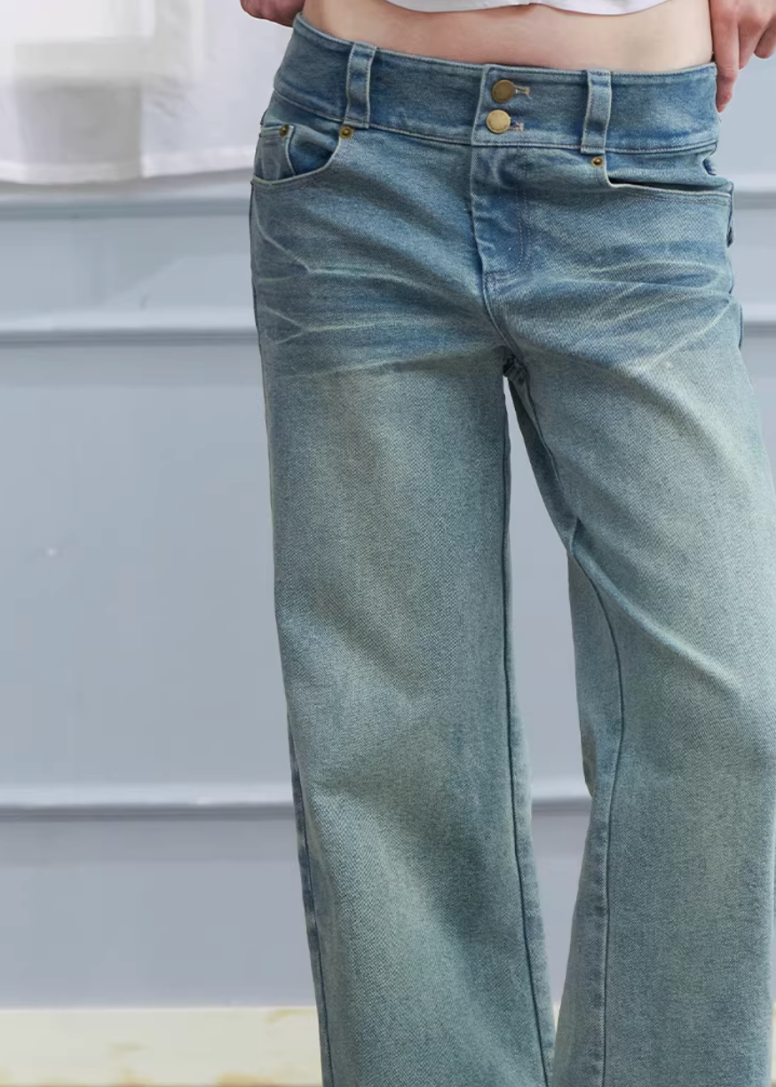 straight leg jeans women, cotton denim jeans, vintage wash jeans, korean fashion denim, relaxed fit jeans, casual straight pants, everyday denim women, blue jeans outfit, minimalist denim style, whisker wash jeans, breathable cotton jeans, classic straight denim, versatile casual pants, modern feminine clothing, chic everyday outfit, spring denim women, soft wash jeans, aesthetic fashion denim, simple straight jeans, essential wardrobe denim