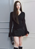 v neck lace top women, chiffon sleeve top, ruched long sleeve top, korean fashion top, feminine spring top, lightweight blouse women, soft drape top, elegant casual top, fitted long sleeve tee, breathable fabric top, aesthetic fashion blouse, parisian style clothing, modern feminine clothing, chic everyday top, delicate lace detail top, versatile spring outfit, slim fit blouse women, flowy sleeve top, refined casual wear, soft luxury top