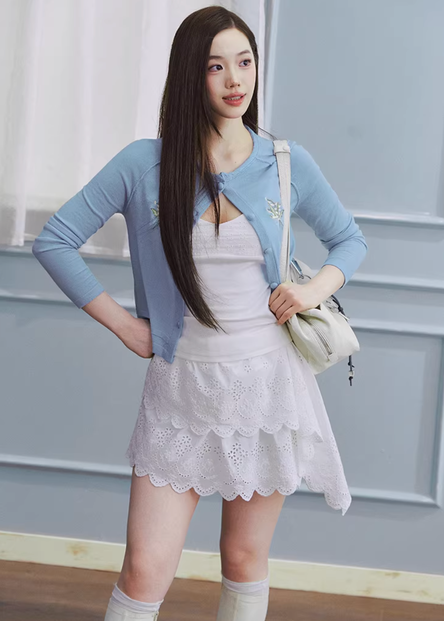 white embroidered skirt, a line mini skirt, cut out lace skirt, korean fashion skirt, spring outfits 2026, feminine mini skirt, asymmetrical skirt women, cotton skirt women, lightweight summer skirt, aesthetic fashion skirt, chic everyday outfit, modern feminine clothing, versatile white skirt, parisian style clothing, refined casual wear, delicate lace skirt, soft girl aesthetic outfit, breathable cotton skirt, elegant mini skirt, spring wardrobe essential