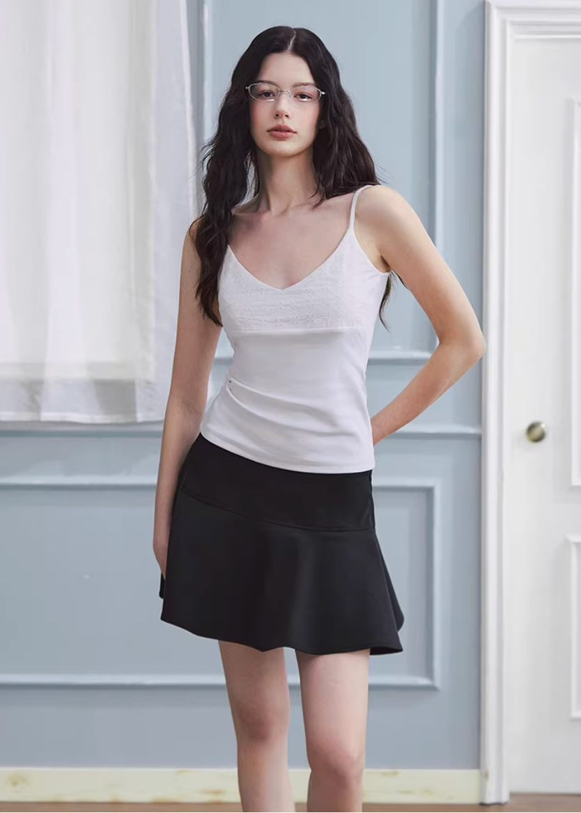 white camisole top women, embroidered camisole, minimal tank top women, korean fashion top, slim fit camisole, layering top women, spring outfit ideas, basic essential top, breathable cotton camisole, fitted tank top women, aesthetic fashion top, modern feminine clothing, versatile white top, casual chic outfit, parisian style clothing, clean line top, everyday essential wear, soft stretch camisole, refined basic top, lightweight summer top