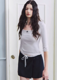 square neck knit top, lace trim top women, korean fashion top, slim fit knit top, spring outfit ideas, half sleeve knit women, feminine casual top, lightweight knitwear, aesthetic fashion top, modern feminine clothing, versatile everyday top, parisian style clothing, fitted knit blouse, soft knit top women, chic everyday outfit, clean line top, refined casual wear, delicate detail knit, spring wardrobe essential, minimal feminine top