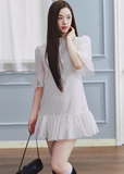 white mini dress women, jacquard dress women, ruffle dress spring, korean fashion dress, spring outfits 2026, feminine mini dress, textured white dress, aesthetic fashion dress, lightweight summer dress, chic everyday outfit, modern feminine clothing, elegant casual dress, parisian style clothing, versatile spring dress, soft girl aesthetic dress, flared mini dress, refined casual wear, delicate texture dress, romantic white dress, spring wardrobe essential