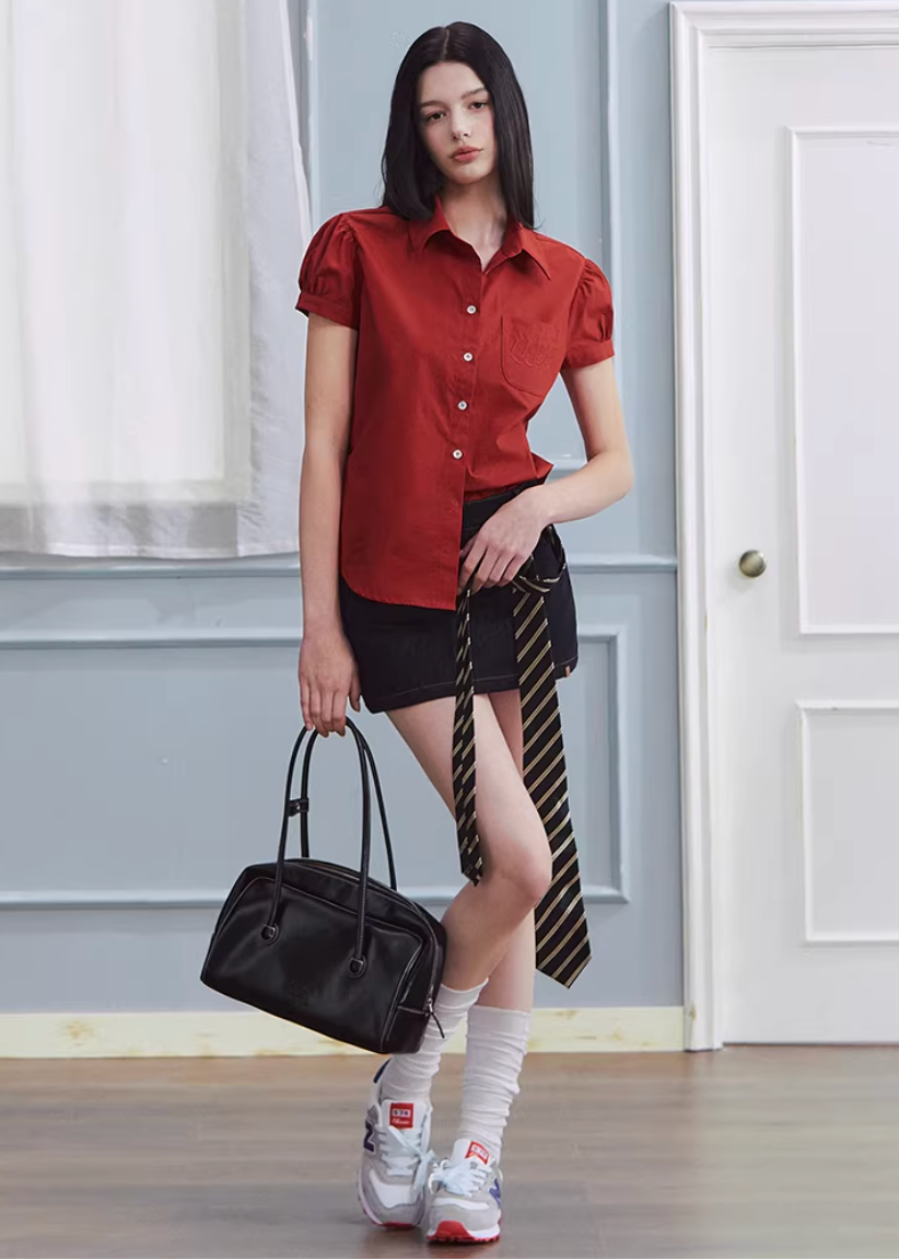 red shirt women, cotton blouse women, puff sleeve shirt, korean fashion top, spring outfits 2026, casual spring outfits, college style shirt women, structured blouse women, aesthetic fashion top, modern feminine clothing, versatile everyday top, chic casual outfit, parisian style clothing, fitted shirt women, breathable cotton top, refined casual wear, vintage style shirt, spring wardrobe essential, minimal style blouse, classic button shirt