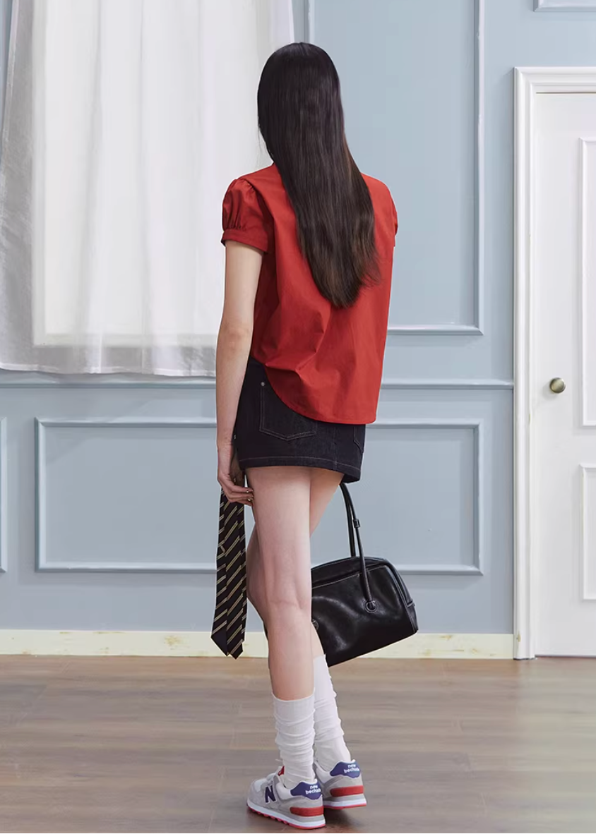 red shirt women, cotton blouse women, puff sleeve shirt, korean fashion top, spring outfits 2026, casual spring outfits, college style shirt women, structured blouse women, aesthetic fashion top, modern feminine clothing, versatile everyday top, chic casual outfit, parisian style clothing, fitted shirt women, breathable cotton top, refined casual wear, vintage style shirt, spring wardrobe essential, minimal style blouse, classic button shirt