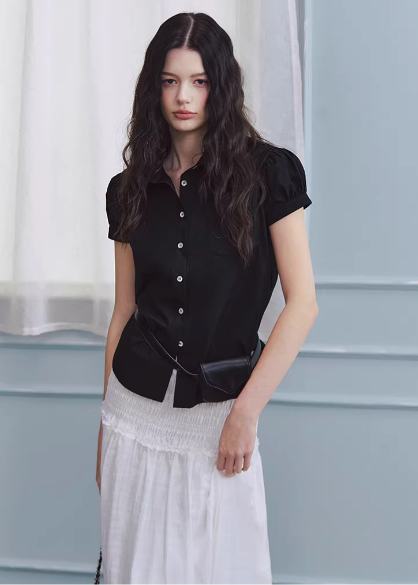 red shirt women, cotton blouse women, puff sleeve shirt, korean fashion top, spring outfits 2026, casual spring outfits, college style shirt women, structured blouse women, aesthetic fashion top, modern feminine clothing, versatile everyday top, chic casual outfit, parisian style clothing, fitted shirt women, breathable cotton top, refined casual wear, vintage style shirt, spring wardrobe essential, minimal style blouse, classic button shirt