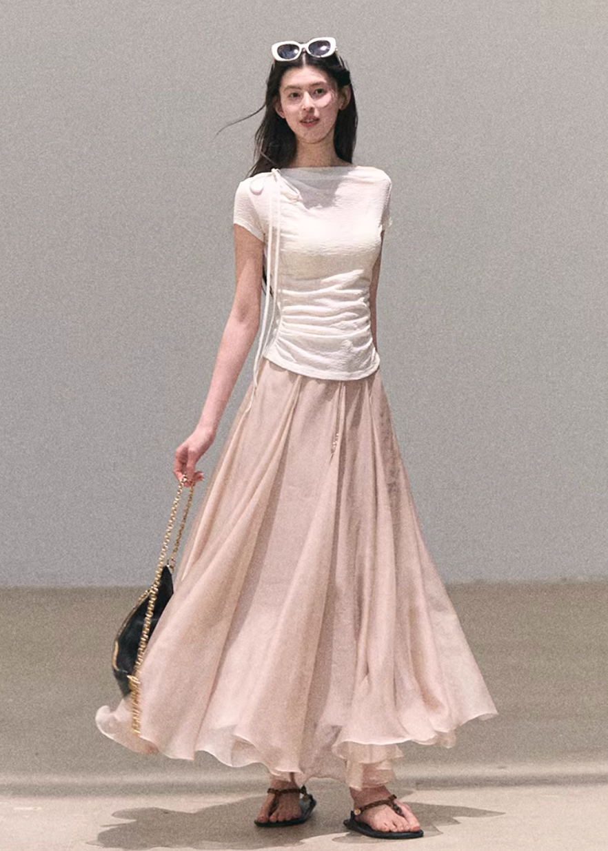organza skirt women, flowy maxi skirt, korean fashion skirt, spring outfits 2026, casual spring outfits, sheer layered skirt, lightweight long skirt, feminine elegant skirt, soft aesthetic outfit, breathable summer skirt, modern feminine clothing, parisian style clothing, versatile long skirt, refined casual wear, airy fabric skirt, chic everyday outfit, minimal elegant skirt, spring wardrobe essential, soft flow skirt, calm luxury style