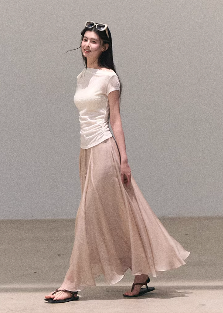 organza skirt women, flowy maxi skirt, korean fashion skirt, spring outfits 2026, casual spring outfits, sheer layered skirt, lightweight long skirt, feminine elegant skirt, soft aesthetic outfit, breathable summer skirt, modern feminine clothing, parisian style clothing, versatile long skirt, refined casual wear, airy fabric skirt, chic everyday outfit, minimal elegant skirt, spring wardrobe essential, soft flow skirt, calm luxury style